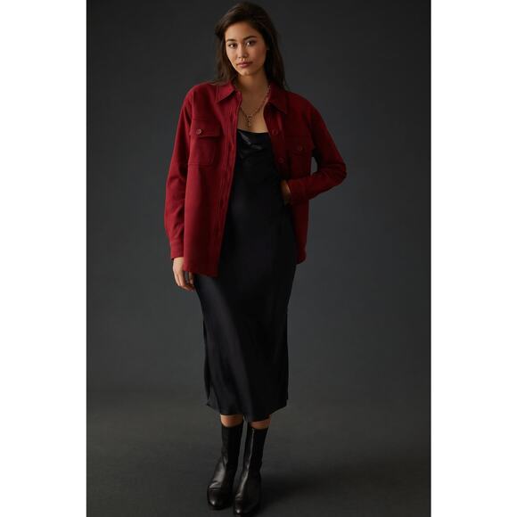 Good American Sueded Fleece 100% Cotton Shacket in Team Cardinal S/M NWT - Picture 3 of 11